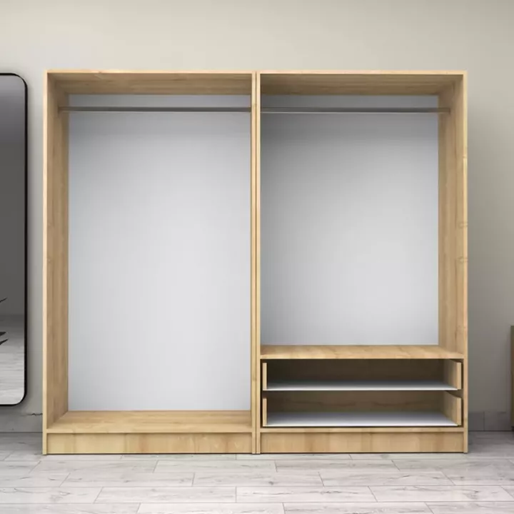 Ντουλάπα ρούχων Victoria Megapap τετράφυλλη με συρτάρια χρώμα φυσικό οξιάς 200x60x181εκ.