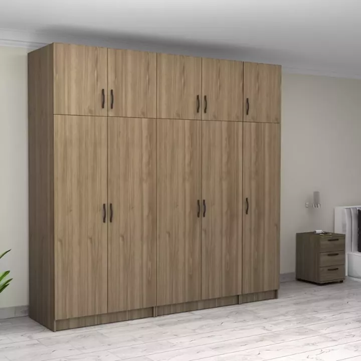 Ντουλάπα ρούχων Victoria Megapap πεντάφυλλη με πατάρι χρώμα καρυδί 250x60x240εκ.