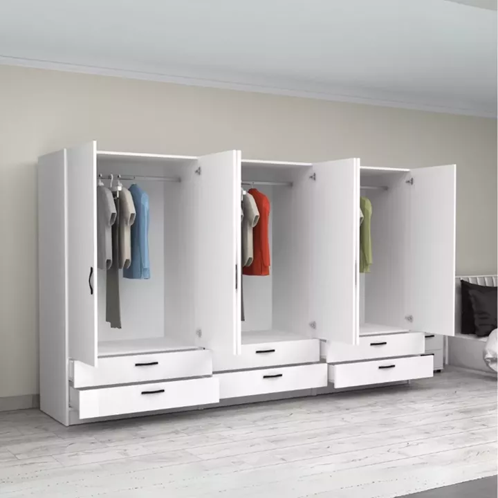 Ντουλάπα ρούχων Victoria Megapap εξάφυλλη με συρτάρια χρώμα λευκό 300x60x181εκ.