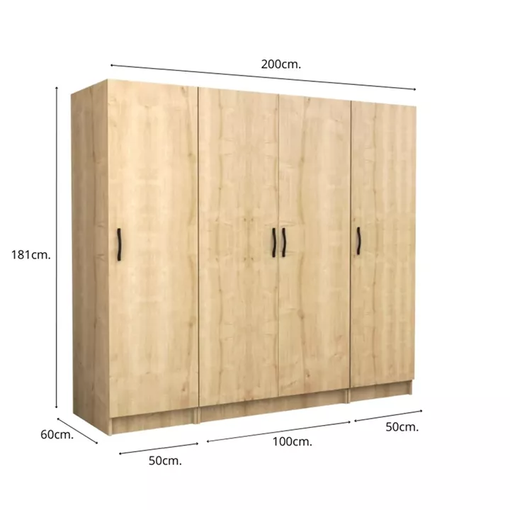 Ντουλάπα ρούχων Victoria Megapap τετράφυλλη χρώμα φυσικό οξιάς 200x60x181εκ.