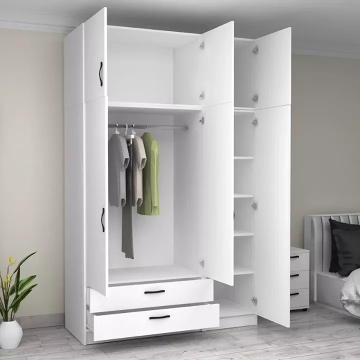 Ντουλάπα ρούχων Victoria Megapap τρίφυλλη με πατάρι και συρτάρια χρώμα λευκό 150x60x240εκ.