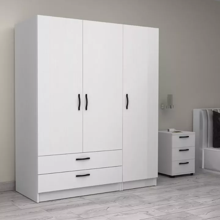 Ντουλάπα ρούχων Victoria Megapap τρίφυλλη με συρτάρια χρώμα λευκό 150x60x181εκ.