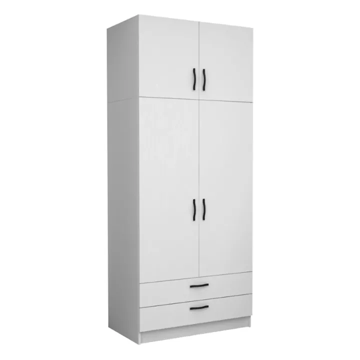 Ντουλάπα ρούχων Victoria Megapap δίφυλλη με πατάρι και συρτάρια χρώμα λευκό 100x60x240εκ.