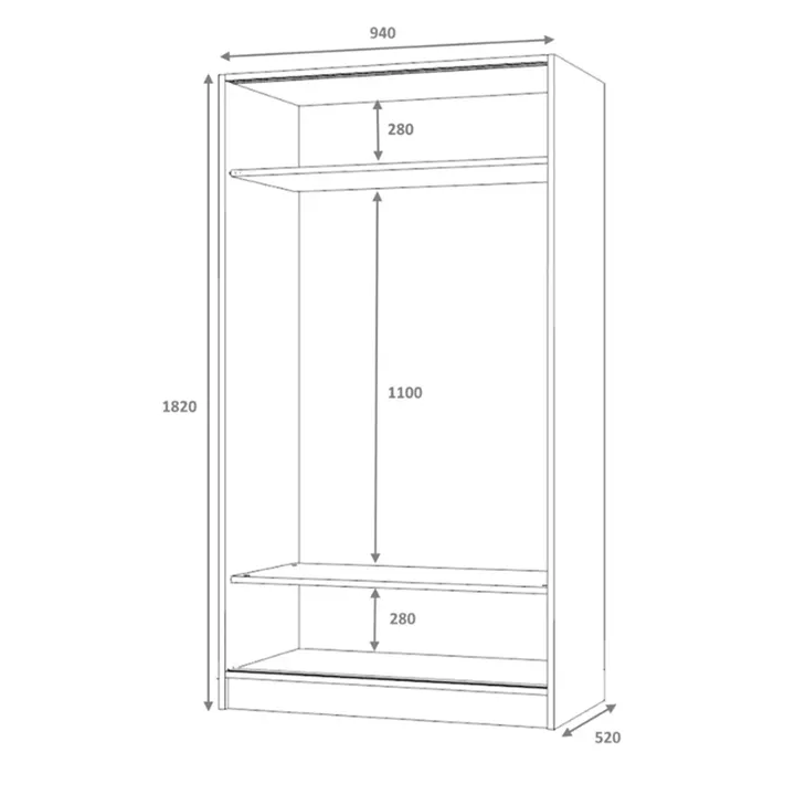 Ντουλάπα ρούχων Misra Megapap δίφυλλη συρόμενη χρώμα καρυδί 94x52x182εκ.