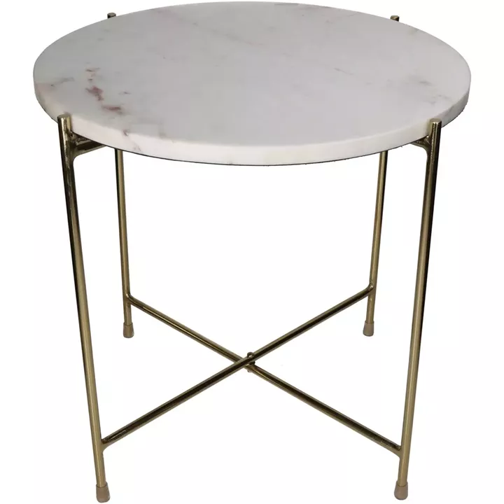 Τραπεζάκι ArteLibre Λευκό Μάρμαρο/Μέταλλο 40x40x40cm