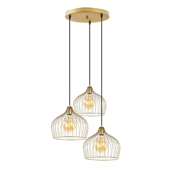 Φωτιστικό οροφής Alvaro Megapap E27 μεταλλικό τρίφωτο χρώμα χρυσό 56x40x121εκ.