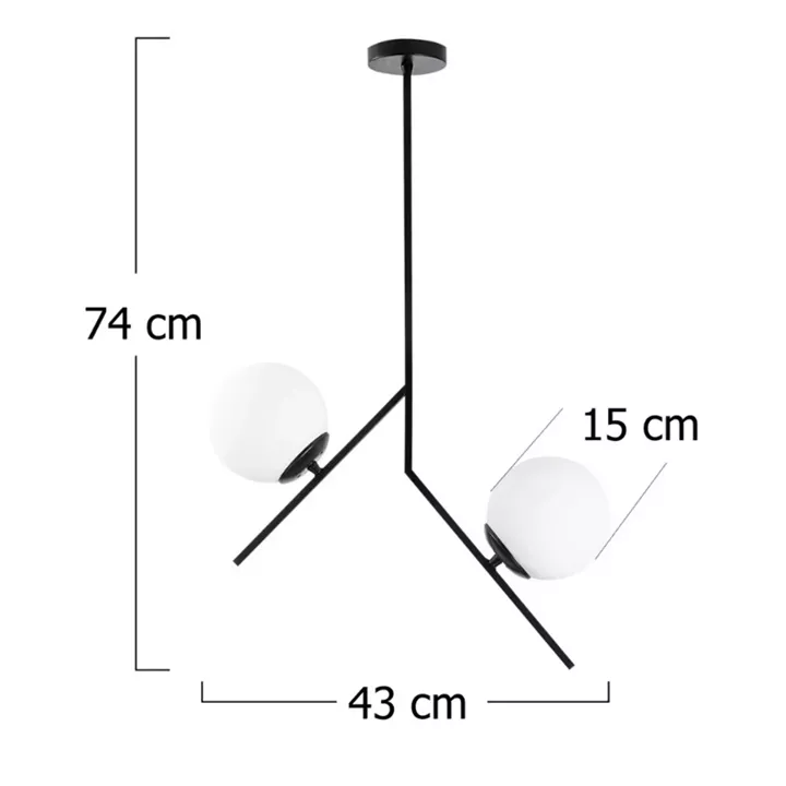 Φωτιστικό οροφής Tima Megapap E27 μεταλλικό - γυάλινο δίφωτο χρώμα μαύρο 43x15x74εκ.