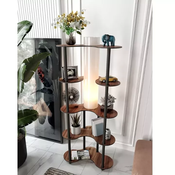 Φωτιστικό δαπέδου Nova II Megapap MDF - PVC ύφασμα χρώμα καρυδί - μαύρο 65x35x150εκ.