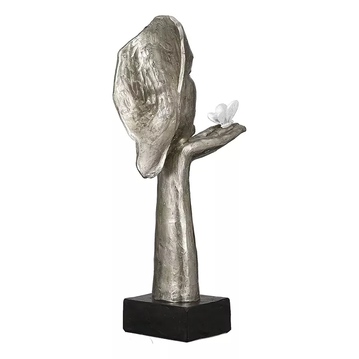 Διακοσμητικό ArteLibre Πρόσωπο Κρατεί Πεταλούδα Σε Βάση Ασημί/Μαύρο Polyresin 16.5x10x34cm