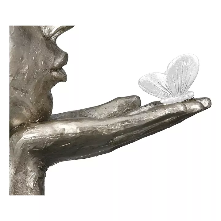 Διακοσμητικό ArteLibre Πρόσωπο Κρατεί Πεταλούδα Σε Βάση Ασημί/Μαύρο Polyresin 16.5x10x34cm