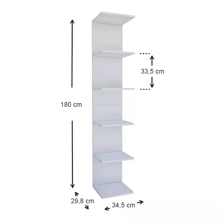 Βιβλιοθήκη - Ραφιέρα τοίχου μελαμίνης Ogden Megapap χρώμα λευκό 34,5x30x180εκ.