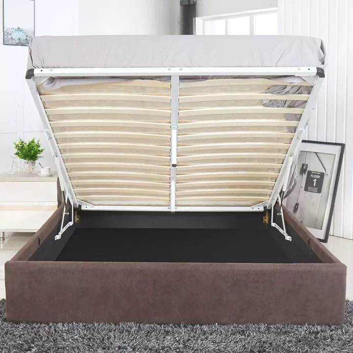 Κρεβάτι ArteLibre ASTER Σκούρο Καφέ Ύφασμα Με Αποθηκευτικό Χώρο 216x170.5x103cm (Στρώμα 160x200cm)