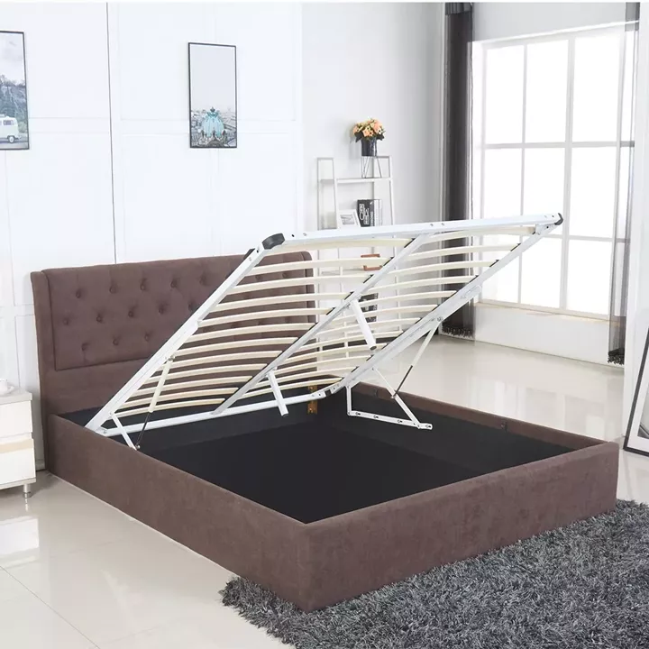 Κρεβάτι ArteLibre ASTER Σκούρο Καφέ Ύφασμα Με Αποθηκευτικό Χώρο 216x170.5x103cm (Στρώμα 160x200cm)