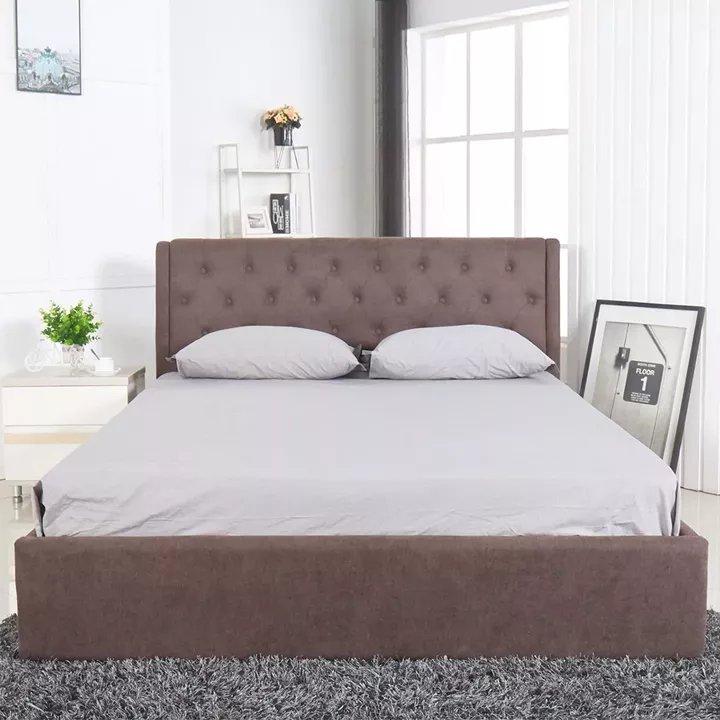 Κρεβάτι ArteLibre ASTER Σκούρο Καφέ Ύφασμα Με Αποθηκευτικό Χώρο 216x170.5x103cm (Στρώμα 160x200cm)