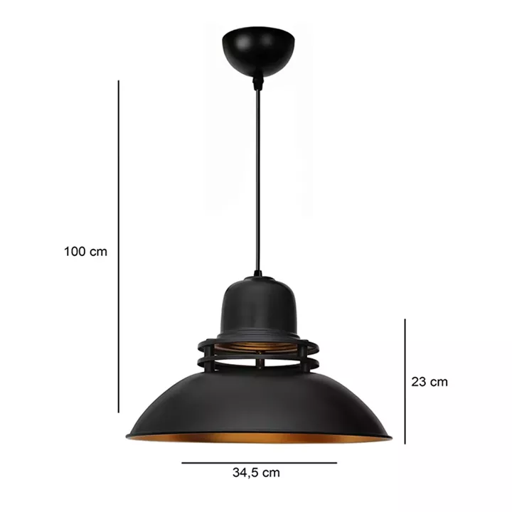 Φωτιστικό οροφής Gerek Megapap E27 μεταλλικό μονόφωτο χρώμα μαύρο Ø34,5x100εκ.