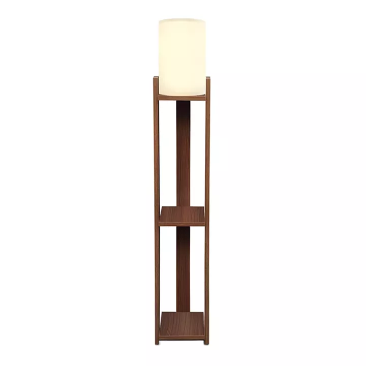 Φωτιστικό δαπέδου Verma I Megapap E27 Mdf/ύφασμα Pvc χρώμα καρυδί - κρεμ 18,5x18,5x142εκ.