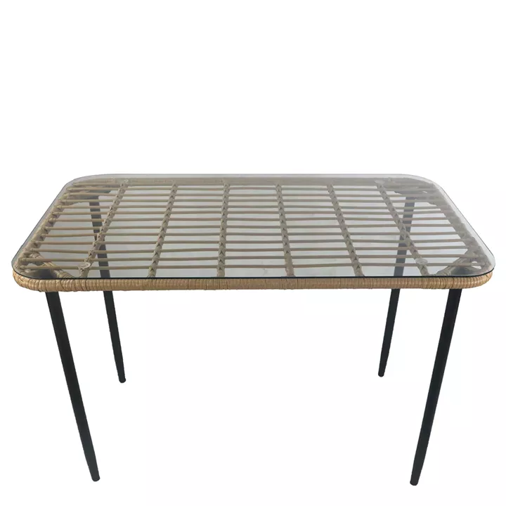 Τραπέζι Κήπου ArteLibre ANNIUS Φυσικό/Μαύρο Μέταλλο/Rattan/Γυαλί 120x70x78cm