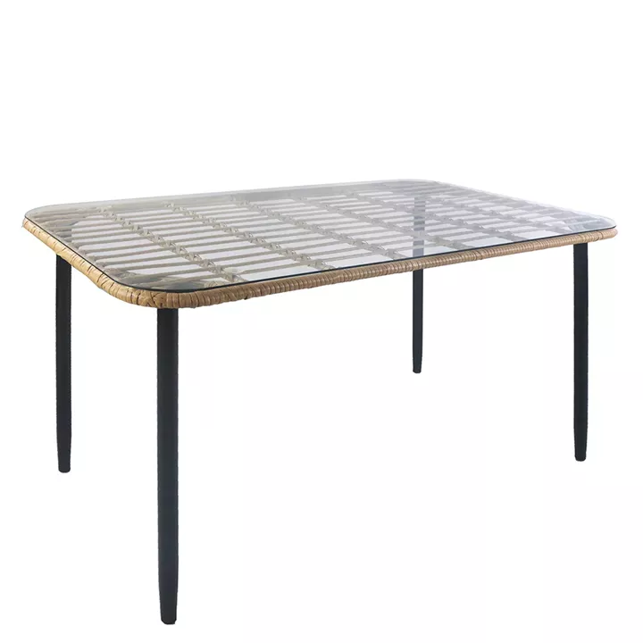 Τραπέζι Κήπου ArteLibre ANNIUS Φυσικό/Μαύρο Μέταλλο/Rattan/Γυαλί 120x70x78cm