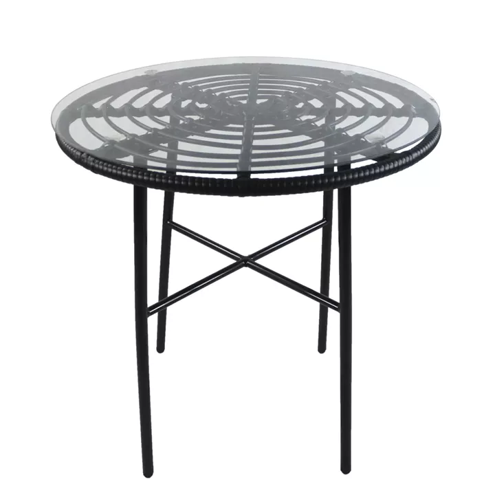Τραπέζι Κήπου ArteLibre APPIUS Μαύρο Μέταλλο/Rattan/Γυαλί 70x70x74cm