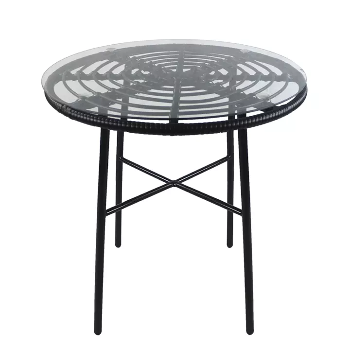 Τραπέζι Κήπου ArteLibre APPIUS Μαύρο Μέταλλο/Rattan/Γυαλί 70x70x74cm