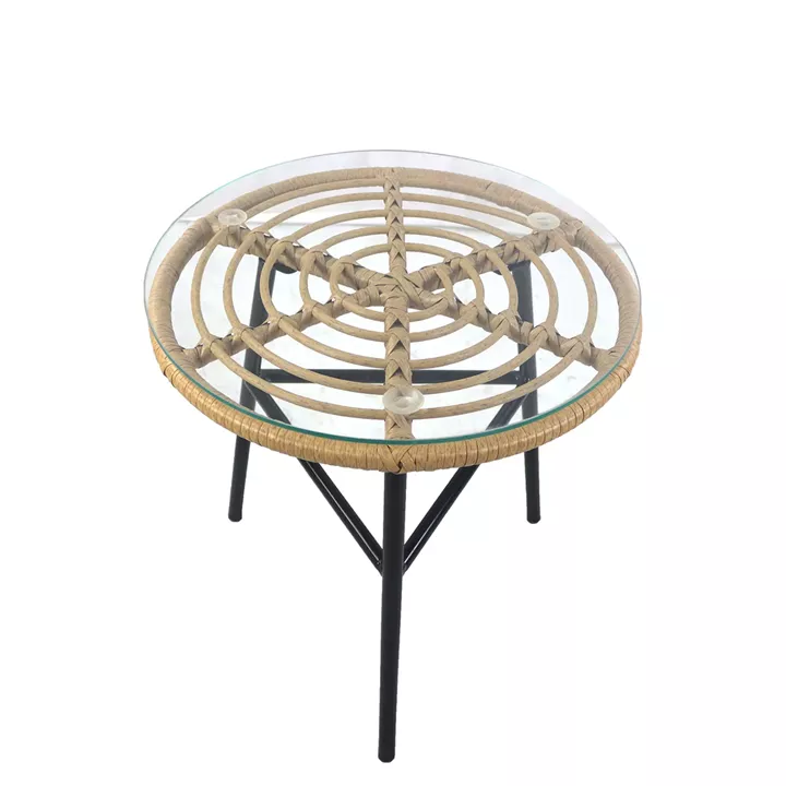 Τραπέζι Κήπου ArteLibre ARELLIUS Φυσικό/Μαύρο Μέταλλο/Rattan/Γυαλί 45x45x46cm