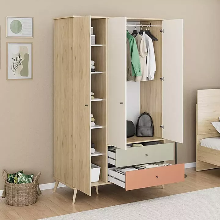 Ντουλάπα ρούχων Terra Megapap τρίφυλλη με συρτάρια χρώμα florida oak 121x54x200εκ.