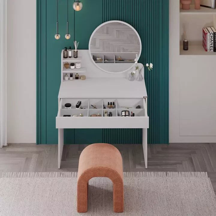 Τουαλέτα με καθρέπτη Dior Megapap χρώμα λευκό του πάγου 90x45x138εκ.