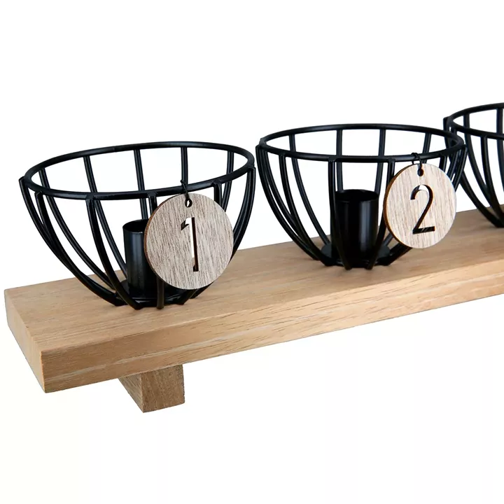  Κηροπήγιο Ορθογώνιο Μεταλλικό Ξύλο Μαύρο Εκρού 455X10X10Cm 455X10X10Cm