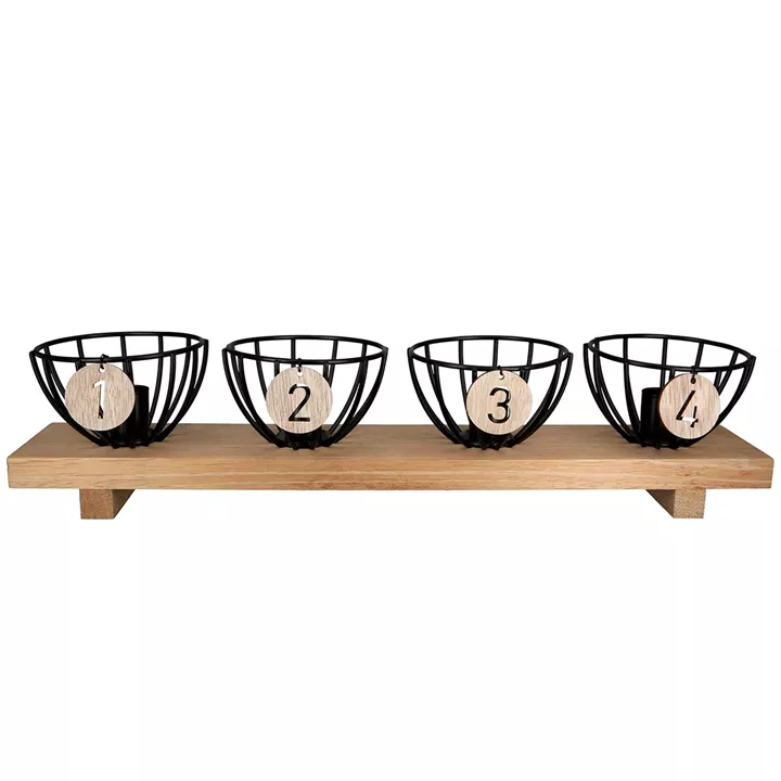  Κηροπήγιο Ορθογώνιο Μεταλλικό Ξύλο Μαύρο Εκρού 455X10X10Cm 455X10X10Cm