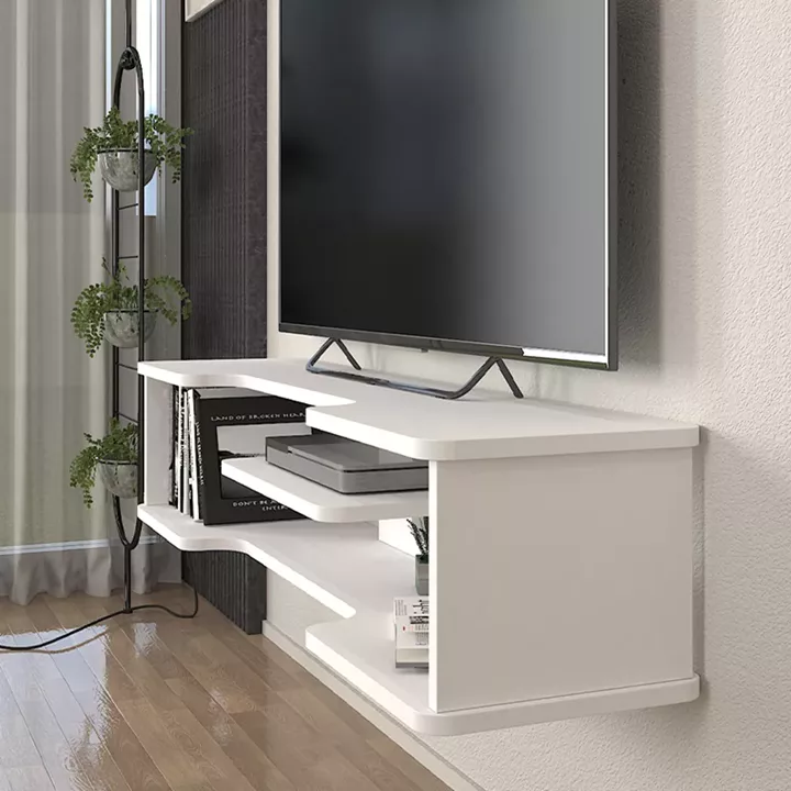 Έπιπλο τηλεόρασης επιτοίχιο Perry Megapap χρώμα λευκό 120x29,6x25,6εκ.