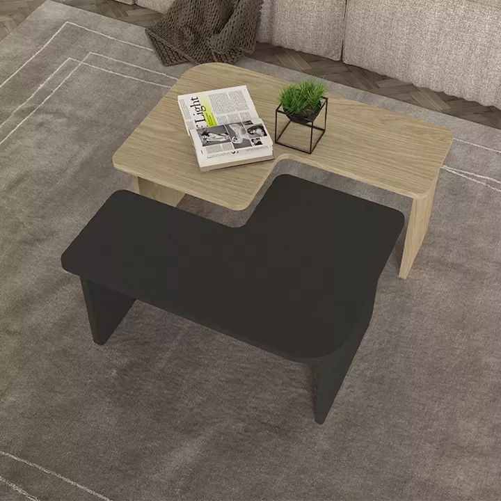 Τραπεζάκι σαλονιού σετ 2τμχ Lava Megapap χρώμα rota oak - ανθρακί 75x48,5x35,6εκ.