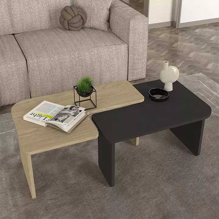 Τραπεζάκι σαλονιού σετ 2τμχ Lava Megapap χρώμα rota oak - ανθρακί 75x48,5x35,6εκ.