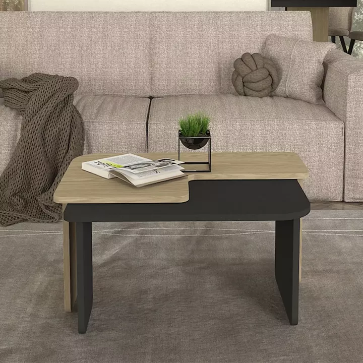 Τραπεζάκι σαλονιού σετ 2τμχ Lava Megapap χρώμα rota oak - ανθρακί 75x48,5x35,6εκ.