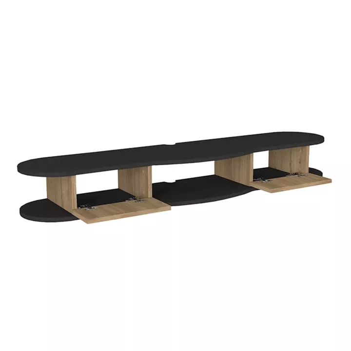 Έπιπλο τηλεόρασης επιτοίχιο Perk Megapap με LED χρώμα ανθρακί - sepet oak 150x35x19,2εκ.