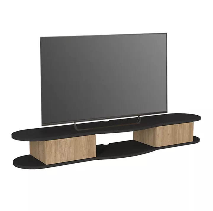 Έπιπλο τηλεόρασης επιτοίχιο Perk Megapap με LED χρώμα ανθρακί - sepet oak 150x35x19,2εκ.