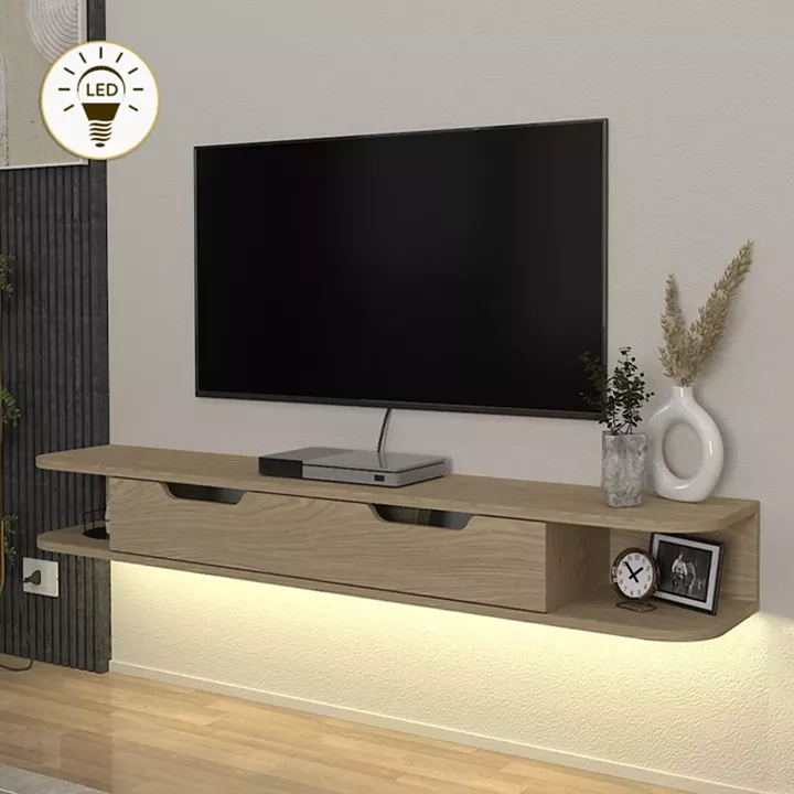 Έπιπλο τηλεόρασης επιτοίχιο Noland Megapap με LED χρώμα rota oak 150x35x19,2εκ.
