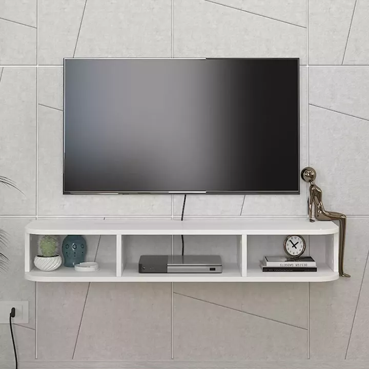 Έπιπλο τηλεόρασης επιτοίχιο Bask Megapap με LED χρώμα λευκό 120x29,6x19,2εκ.