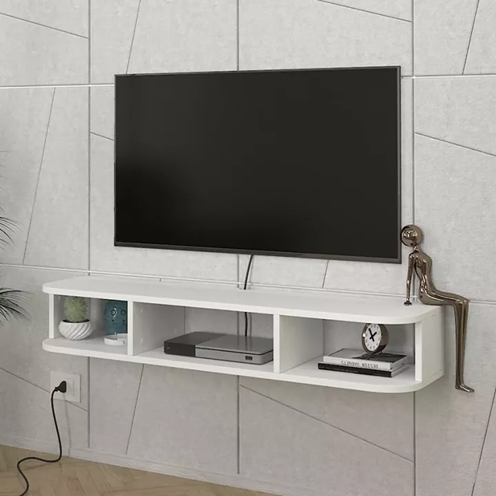 Έπιπλο τηλεόρασης επιτοίχιο Bask Megapap με LED χρώμα λευκό 120x29,6x19,2εκ.