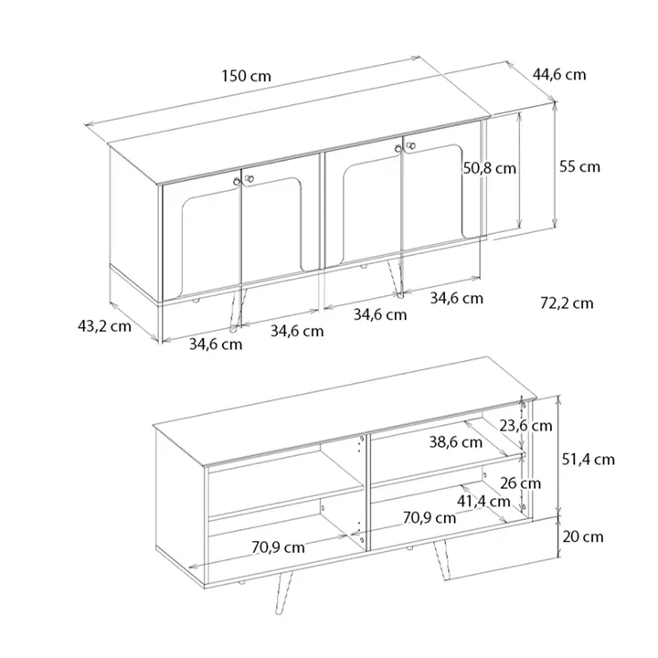 Μπουφές Sevilla Megapap χρώμα sandstone - travertine 150x44,6x72,2εκ.