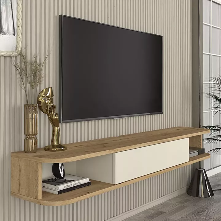 Έπιπλο τηλεόρασης επιτοίχιο Cross Megapap με LED χρώμα sepet oak - sandstone 150x29,6x19,2εκ.