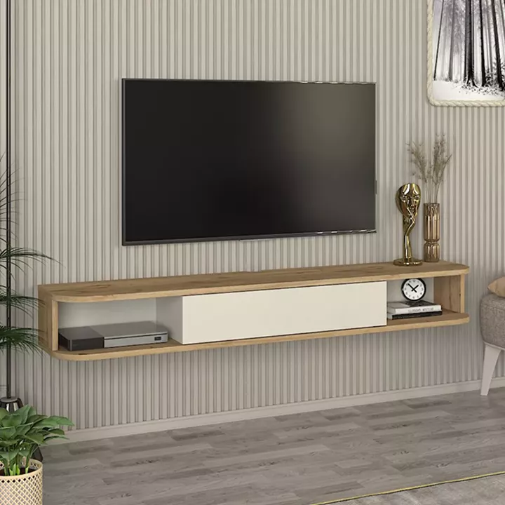 Έπιπλο τηλεόρασης επιτοίχιο Cross Megapap με LED χρώμα sepet oak - sandstone 150x29,6x19,2εκ.