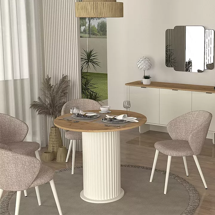 Τραπέζι Bohema Megapap χρώμα ivory - sepet oak Ø90x77,7εκ.