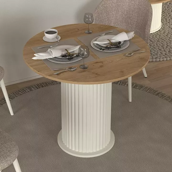 Τραπέζι Bohema Megapap χρώμα ivory - sepet oak Ø90x77,7εκ.