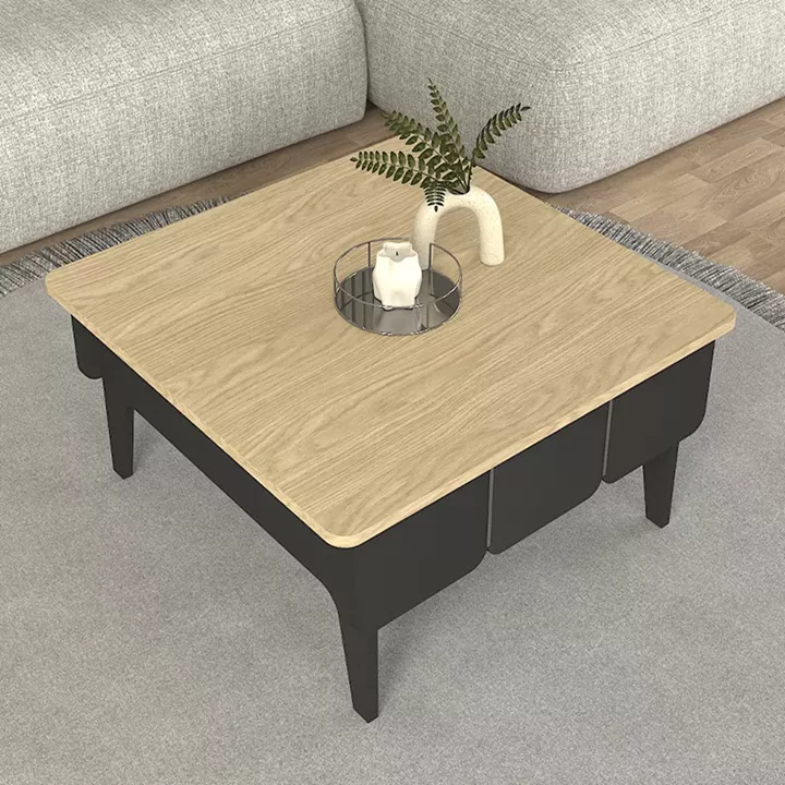 Τραπεζάκι σαλονιού Pedro Megapap χρώμα ανθρακί - rota oak 73,2x73,2x38,6εκ.