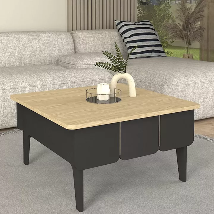 Τραπεζάκι σαλονιού Pedro Megapap χρώμα ανθρακί - rota oak 73,2x73,2x38,6εκ.