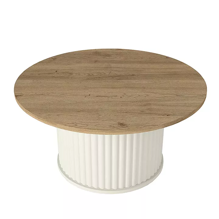 Τραπεζάκι σαλονιού Bohema Megapap χρώμα ivory - sepet oak Ø85x43,2εκ.