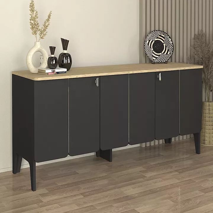 Μπουφές Pedro Megapap χρώμα ανθρακί - rota oak 150x45x75εκ.