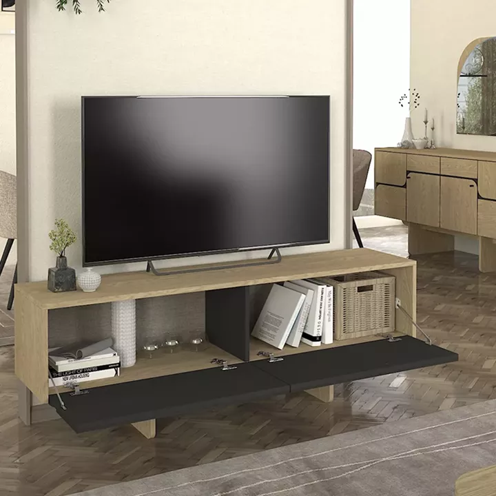 Έπιπλο τηλεόρασης Lava Megapap χρώμα rota oak - ανθρακί 150x35x51,3εκ.