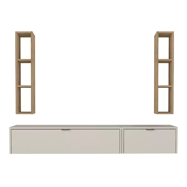 Σύνθεση τηλεόρασης επιτοίχια Edgar χρώμα sandstone - sepet oak 198,4x29,6x148,5εκ.