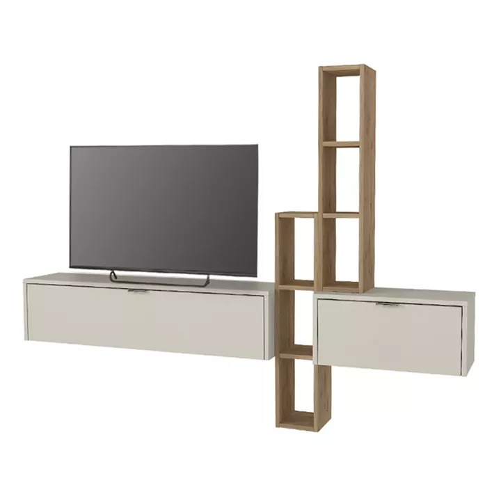 Σύνθεση τηλεόρασης επιτοίχια Edgar χρώμα sandstone - sepet oak 198,4x29,6x148,5εκ.